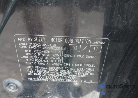 2012 Suzuki Grand Vitara Limited z USA, uszkodzony, nr VIN JS3TD0D70C4100509